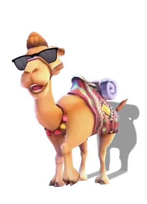 My Perfect Farm camel character wearing sunglasses and decorative saddle